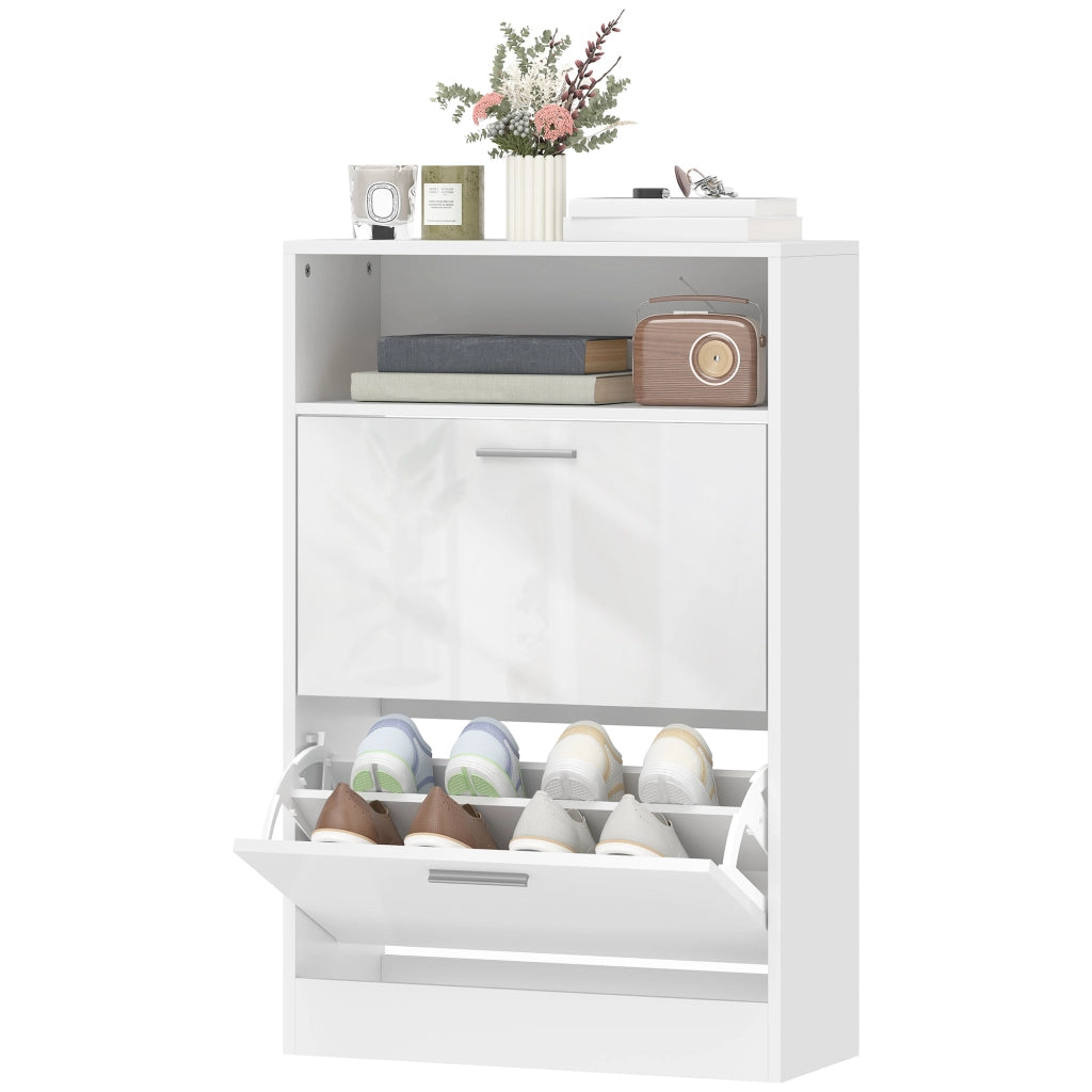 Scarpiera 8 paia ¨C zephmum ¨C 2 cassetti, ripiani regolabili, bianco