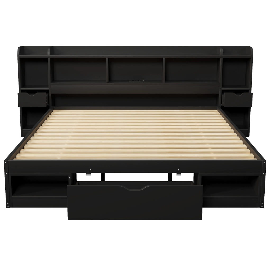 Letto con 3 cassetti e LED ¨C Minimal ¨C Nero 180x200cm