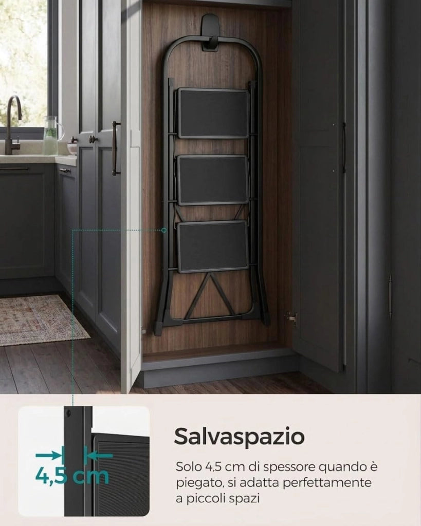Scaletto Sgabello Scala Black Mini Plus Antiscivolo 3 Gradini