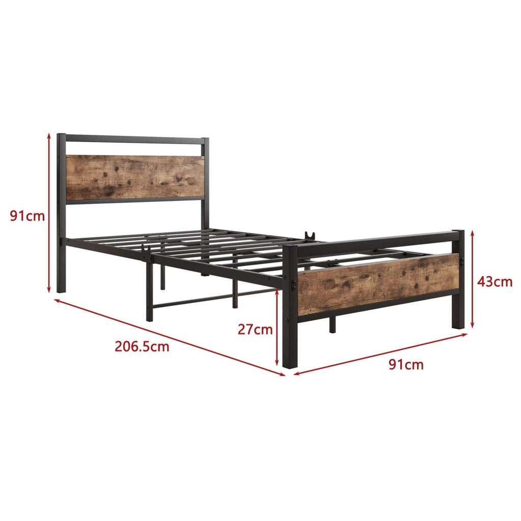 Letto singolo 90 x 200 cm in metallo e MDF con rete e vano sottoletto