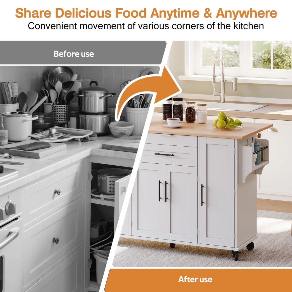 Mobile base da cucina con bancone; prese e USB; 2 cassetti; 3 ante con ripiani regolabili bianco 120 × 60 × 91 cm