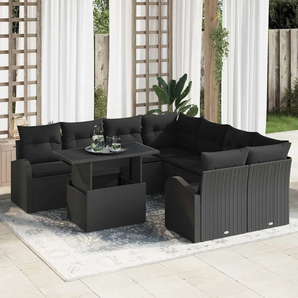 Set Divano da Giardino 9 pcs Nero Rattan in Polipropilene