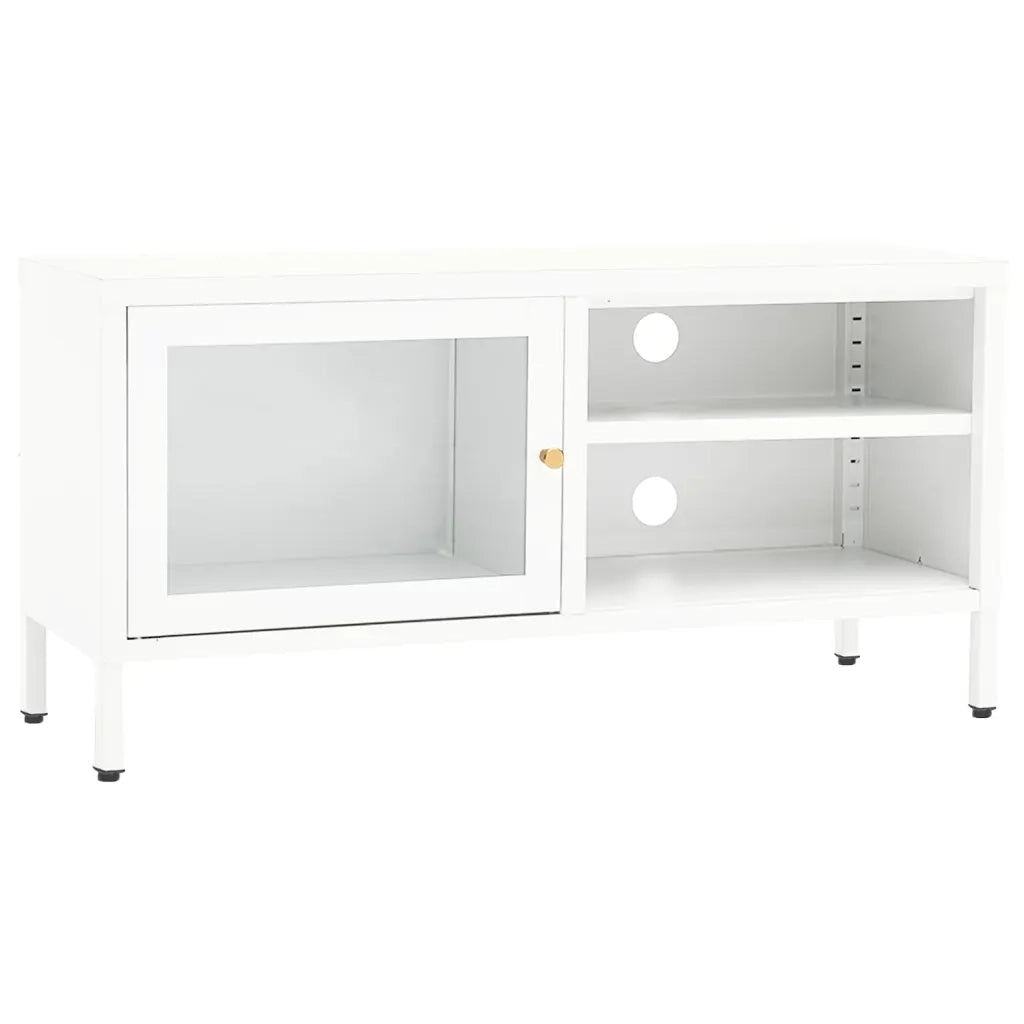 Mobile TV-Credenza TV-Console TV Bianco 90x30x44 cm in Acciaio e Vetro