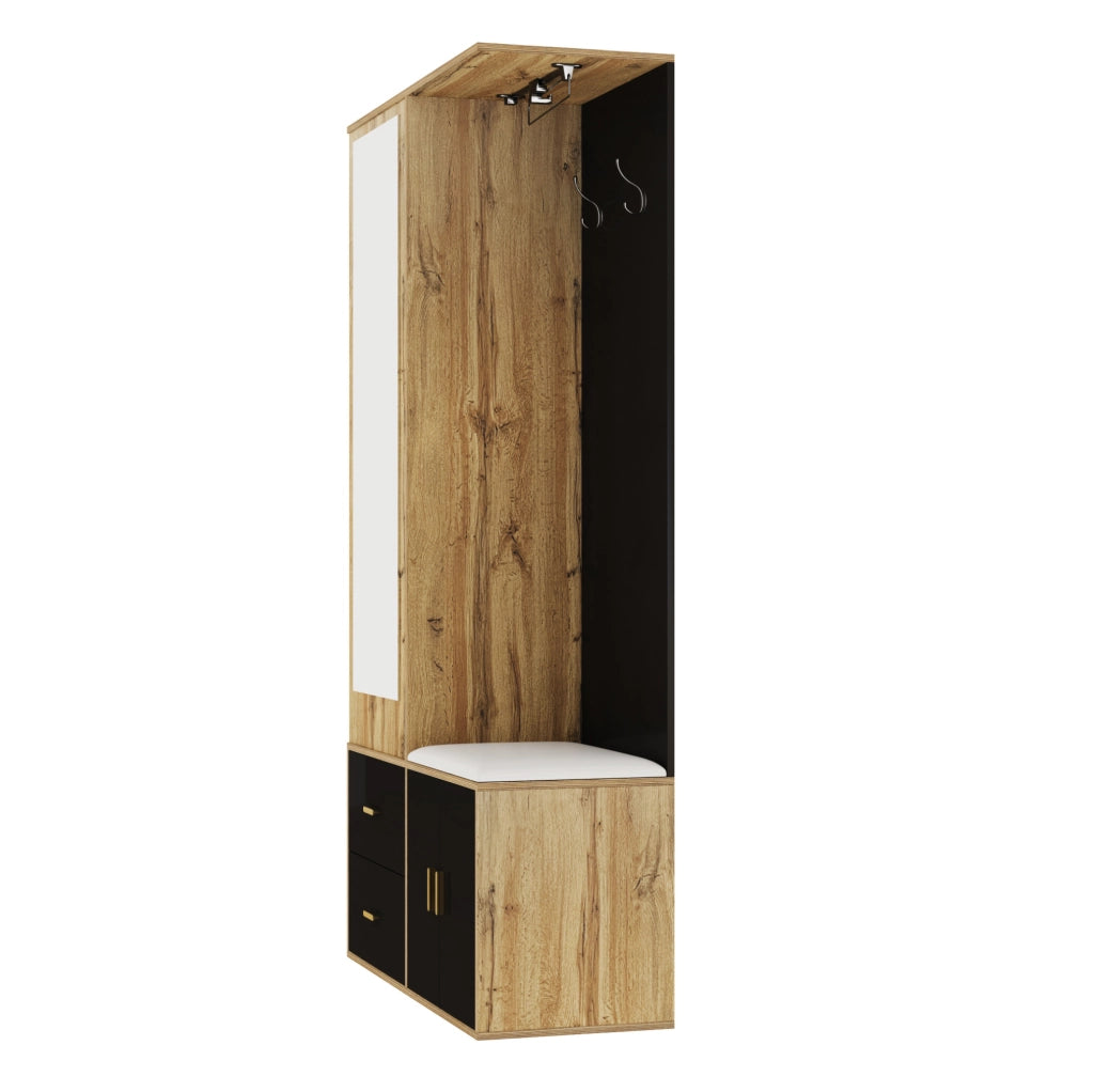 Mobile guardaroba con specchio e panca; 100 ¡Á 38 ¡Á 180 cm; nero e naturale