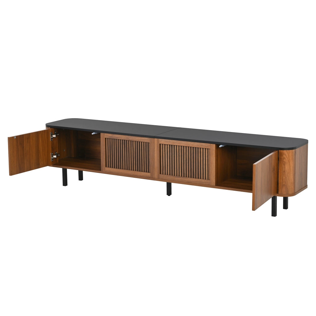 Mobile TV con ante a griglia e vani separati; gambe in ferro; MDF color noce 190 × 35 × 45 cm