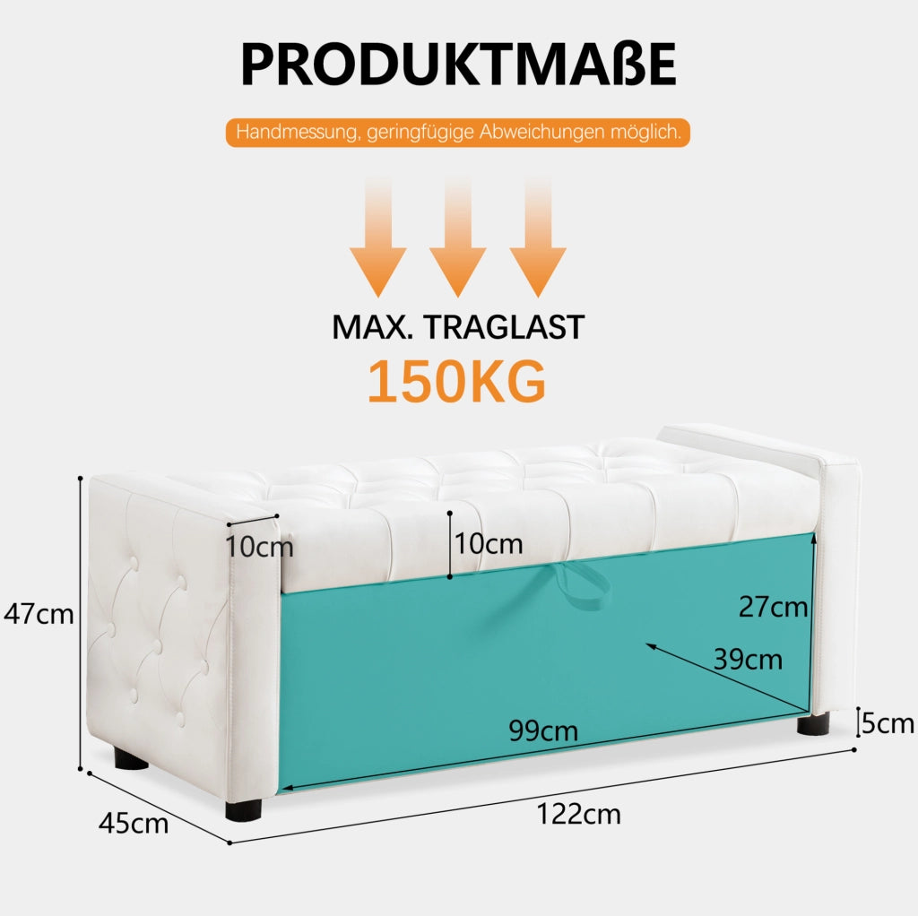 Panca Contenitore Rettangolare in Ecopelle con Rivestimento Capitonné, 122x45x47 cm, per Camera e Ingresso