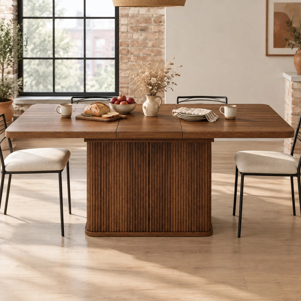 Tavolo da pranzo estensibile da 140 a 180 cm con vano contenitore in MDF e metallo marrone