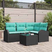 Set Divano da Giardino 5 pcs Nero e Turchese polyrattan 3354705