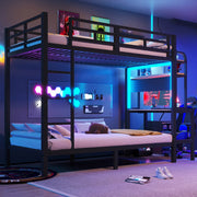 Letto a soppalco 90x200 cm con scrivania, LED e USB in metallo e MDF nero