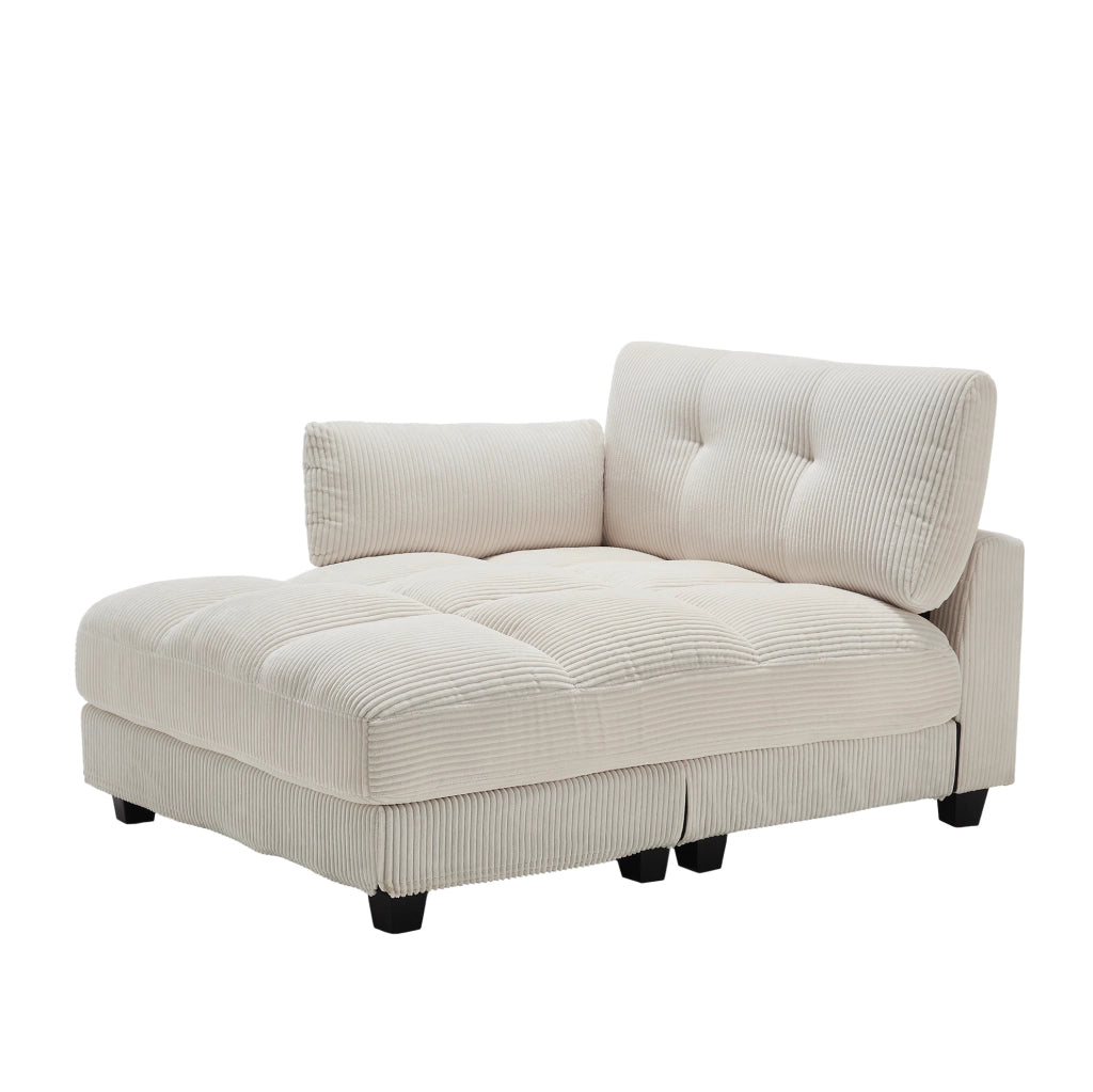 Poltrona lounge in velluto a coste beige con USB e portabevande