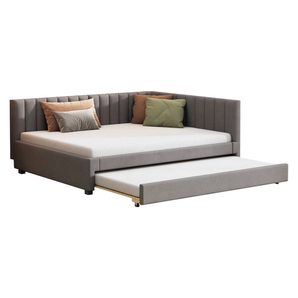 Divano letto 140 × 200 cm con letto estraibile 90 × 190 cm imbottito in velluto grigio con rete a doghe