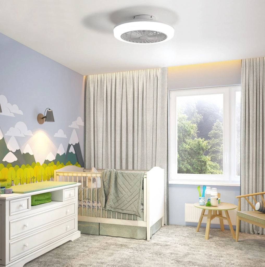 Ventilatore da soffitto senza pale 18" con luce dimmerabile e telecomando, design bianco moderno per camere da letto e cucina