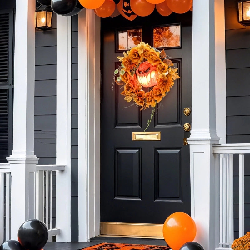 Ghirlanda Halloween da appendere con zucca, 44 LED arancione, 44 × 9 × 44 cm per porta e finestra