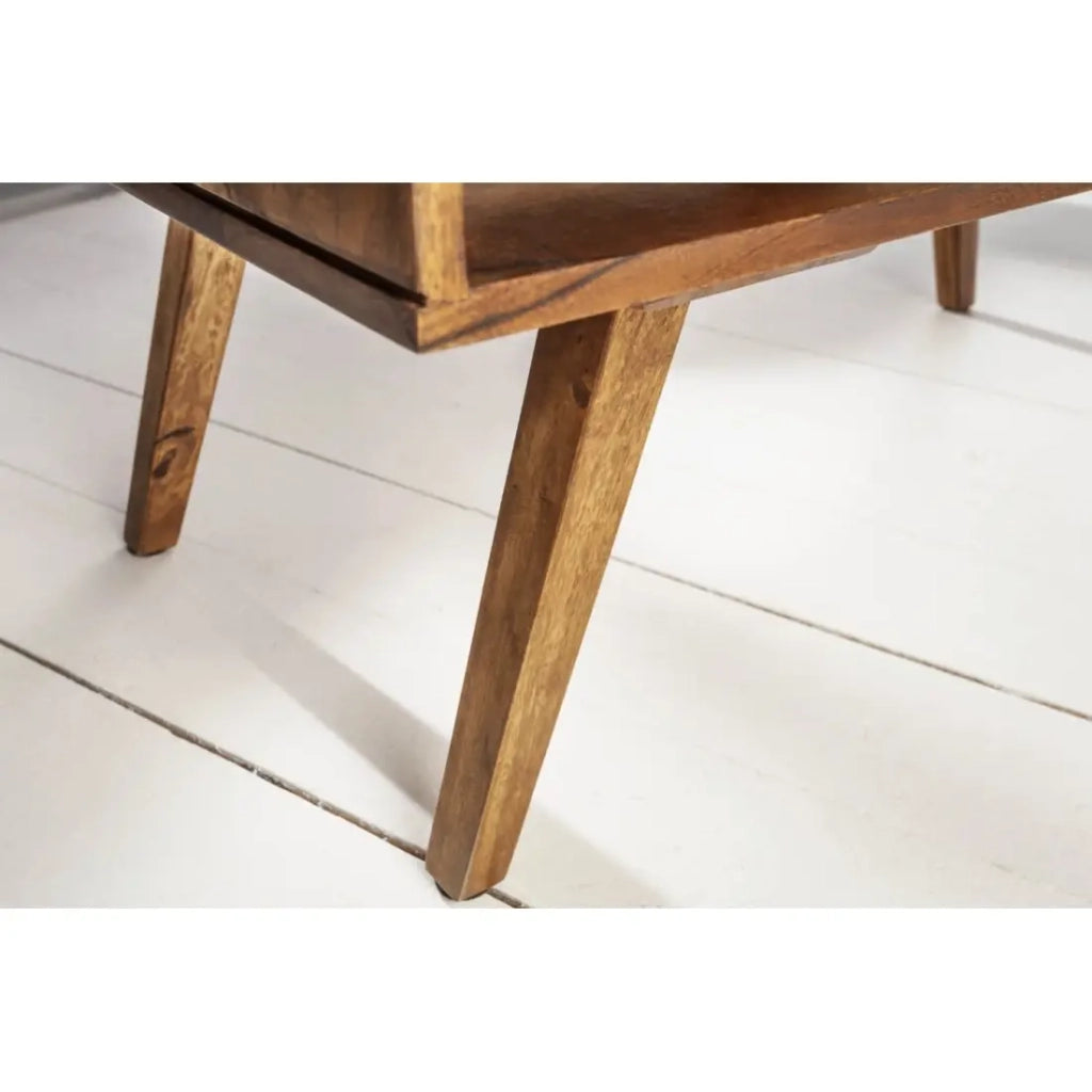 Tavolino basso SCANOVA 100 cm in legno massiccio di sheesham con contenitore stile scandinavo