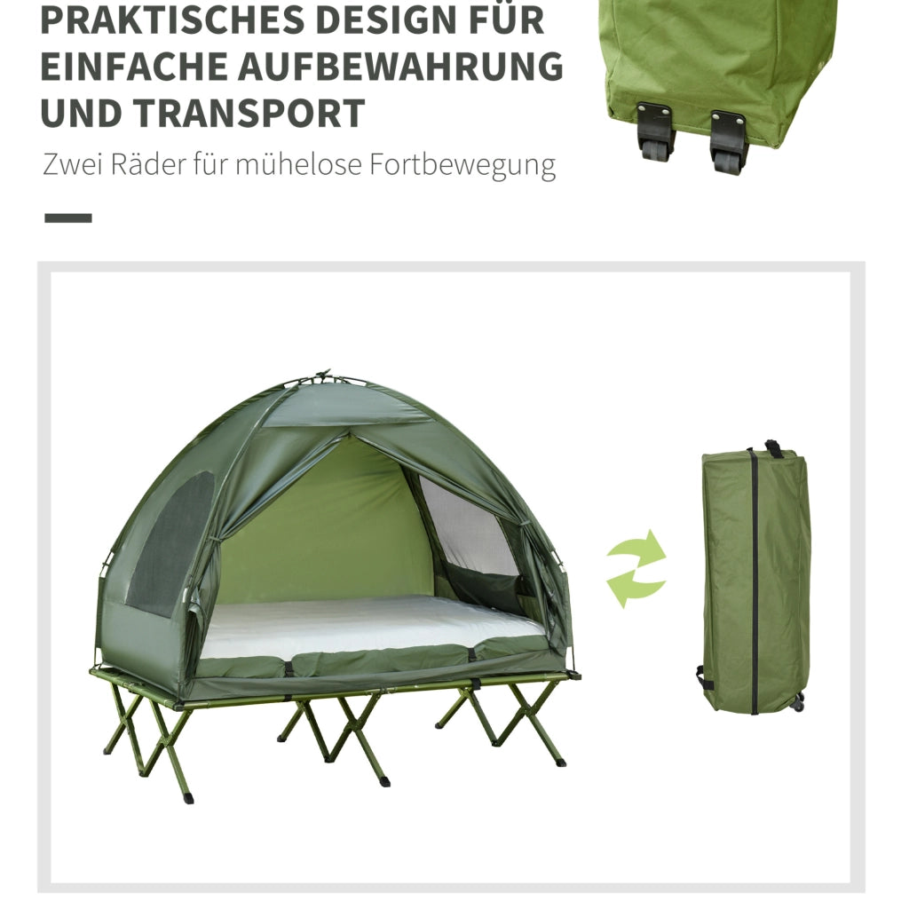 Set da campeggio rialzato 2 posti con tenda e materasso