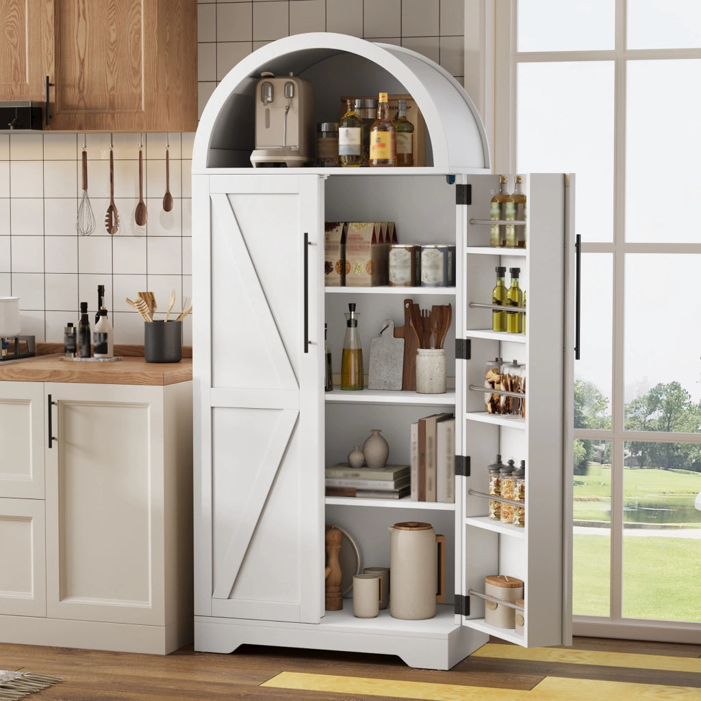 Vetrina con vani aperti arcuati e ripiani interni in MDF bianco per cucina e soggiorno 70 × 40 × 165 cm