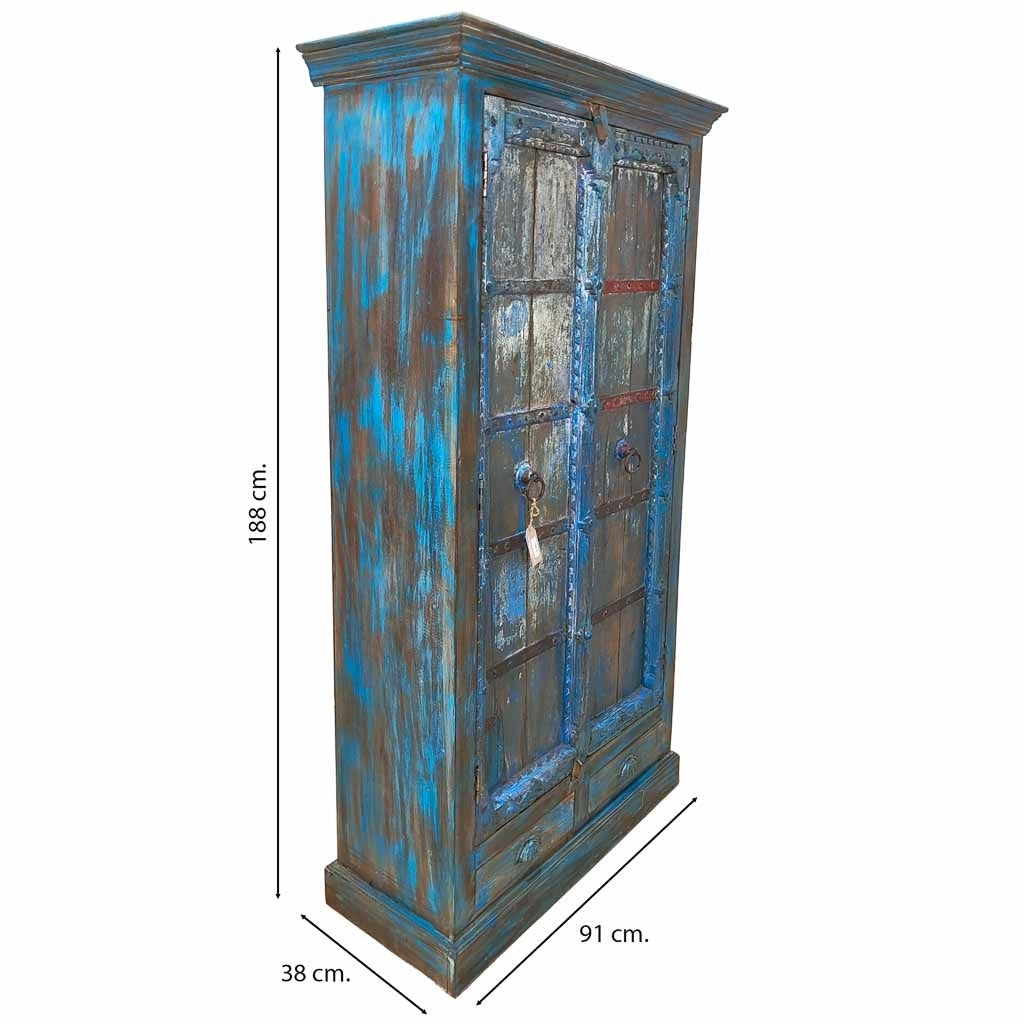 Armadio in legno artigianale blu 91x38x188h
