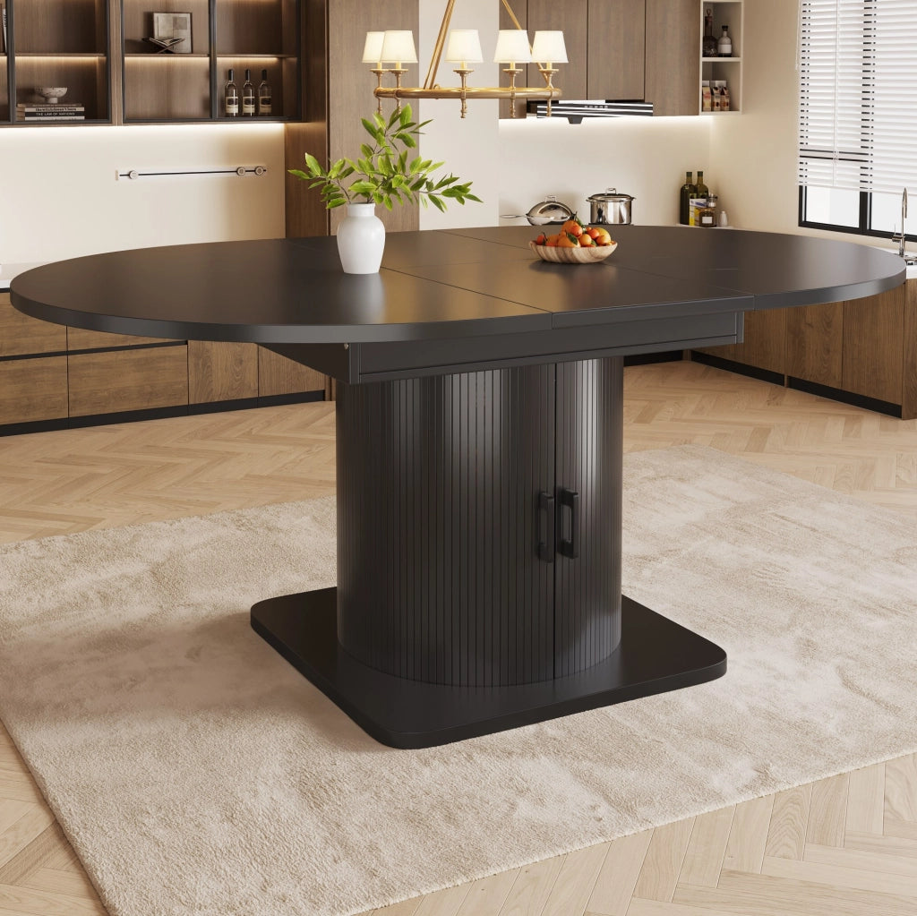 Tavolo da pranzo allungabile con vano contenitore e ripiani estraibili 118-158 x 118 x 76 cm nero