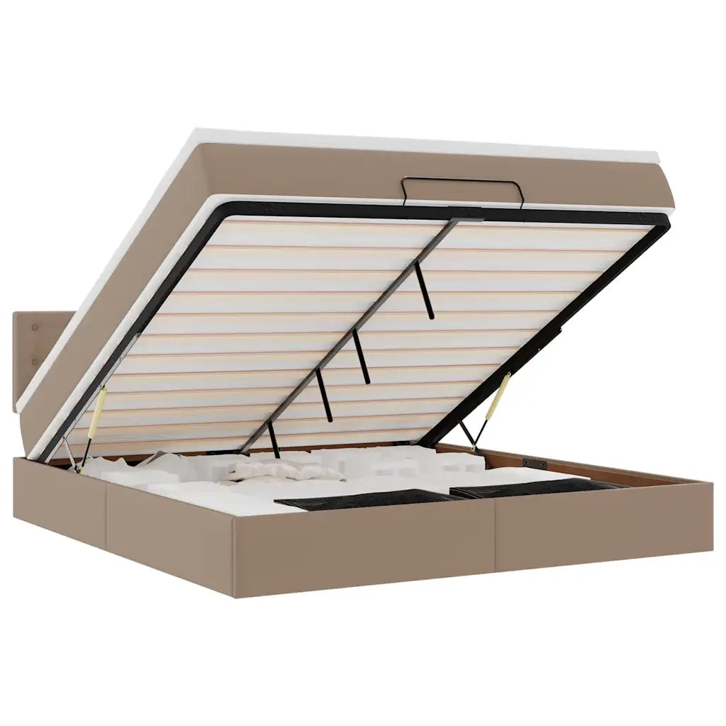 Pouf Letto con Materassi e LED Cappuccino 180x200cm Similpelle