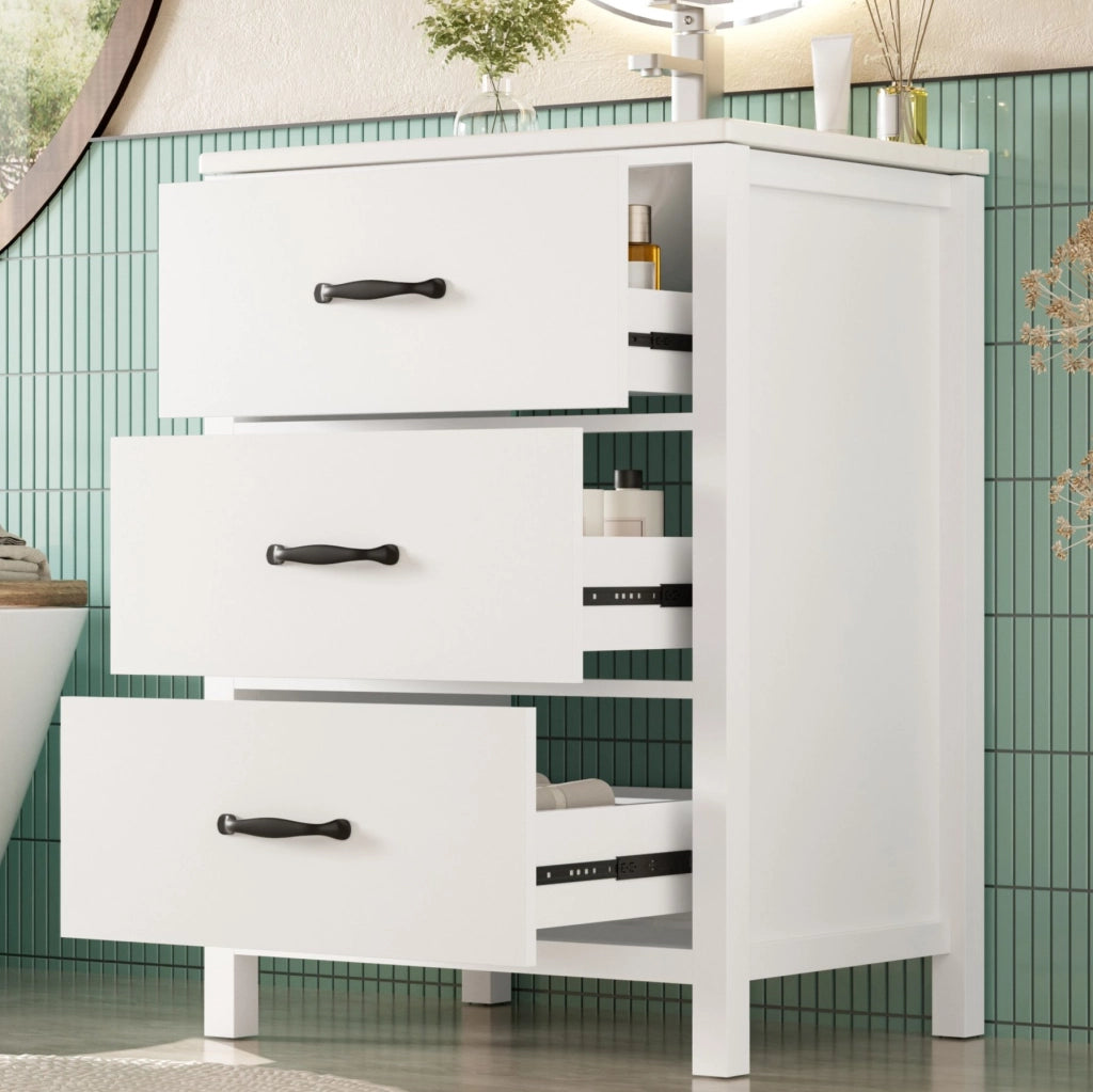 Mobile bagno 61 x 47 x 83 cm in MDF bianco con lavabo ceramico e 3 cassetti