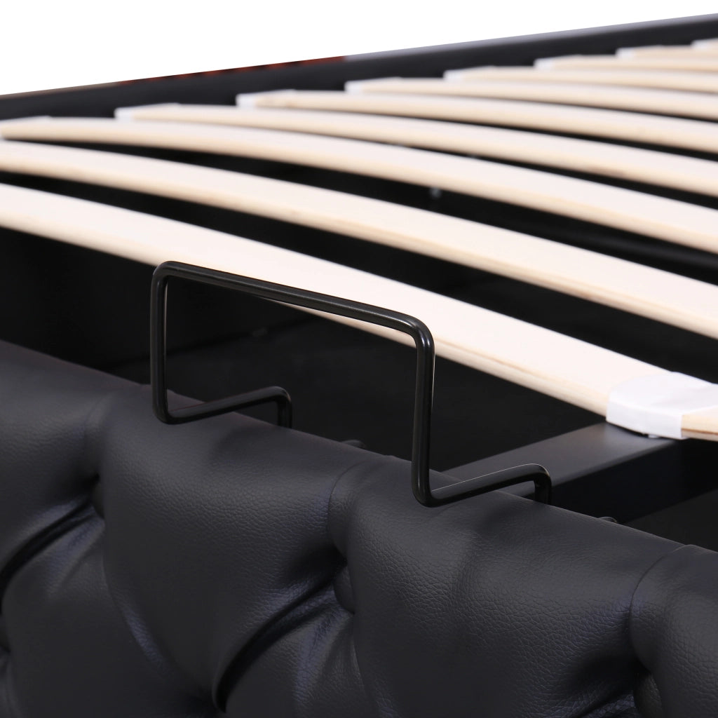 Letto imbottito 140x200 cm con contenitore e LED; in PU nero