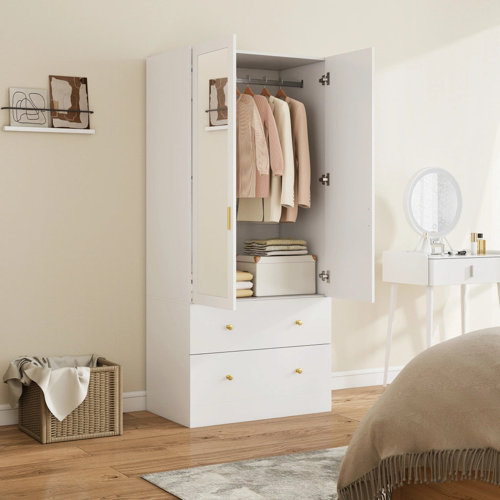 Armadio con specchio 2 ante 2 cassetti ¨C zephmum ¨C 80x50x180 cm bianco