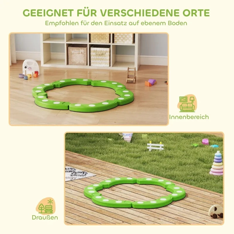 Trave di equilibrio, 6 segmenti curvi, rilievi sensoriali, portata 50 kg, verde