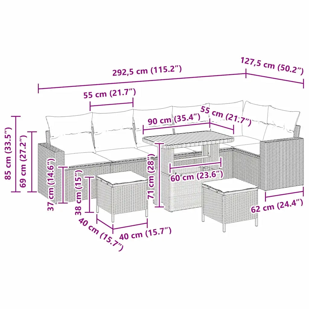 Set Divano da Giardino 9 pcs Beige polyrattan 3361637