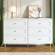 Cassettiera Bianca 6 Cassetti 120 cm; Credenza Moderna Soggiorno con Piedini in Metallo