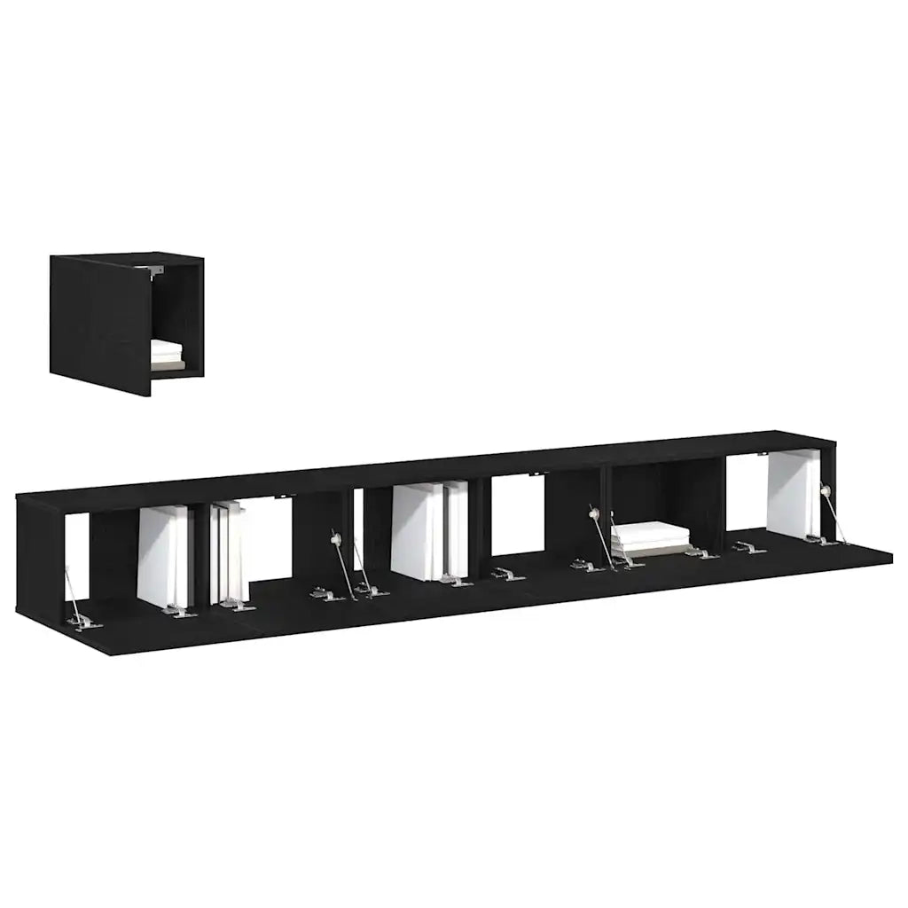 Set mobile TV Montaggio a parete-Credenza per TV Rovere Nero Legno multistrato 569406