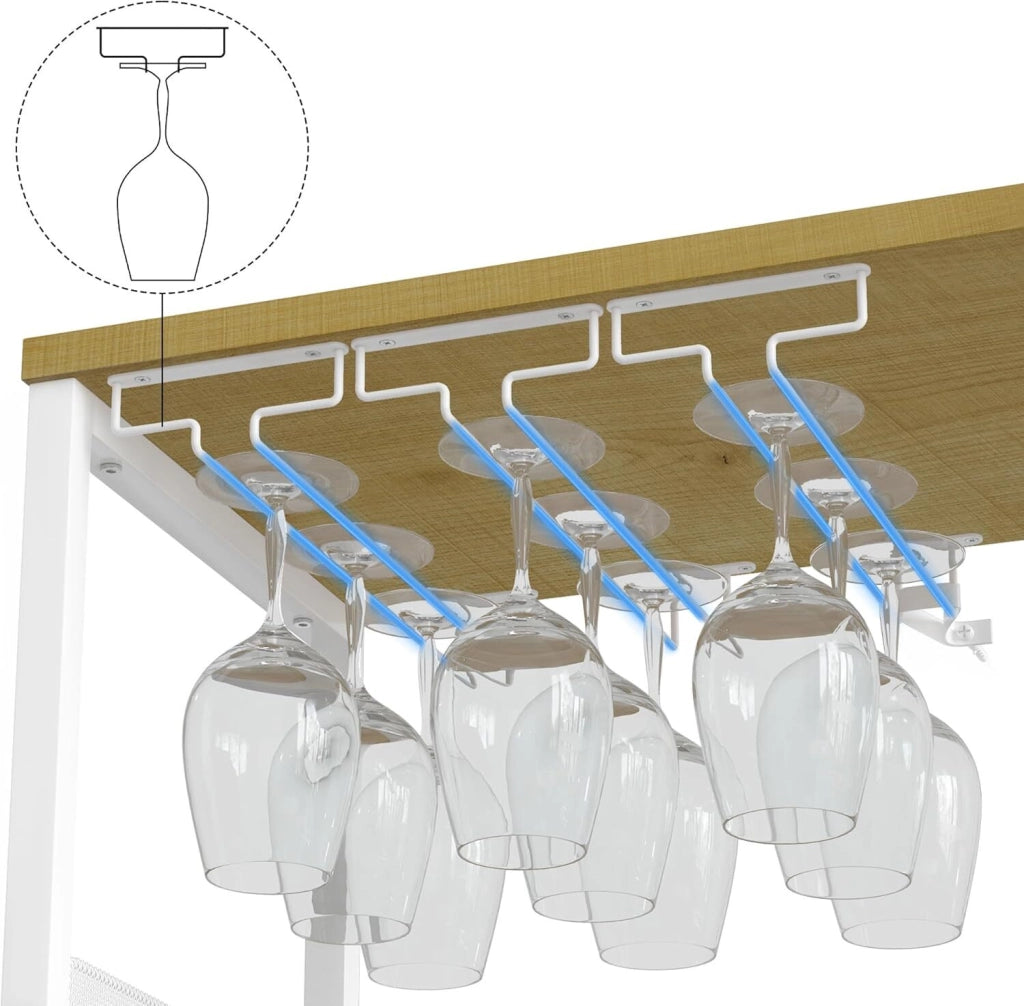 Mobile Bar Cantinetta in Legno con Porta Calici e Portabottiglie Rimovibile Bianco 72x35x90cm