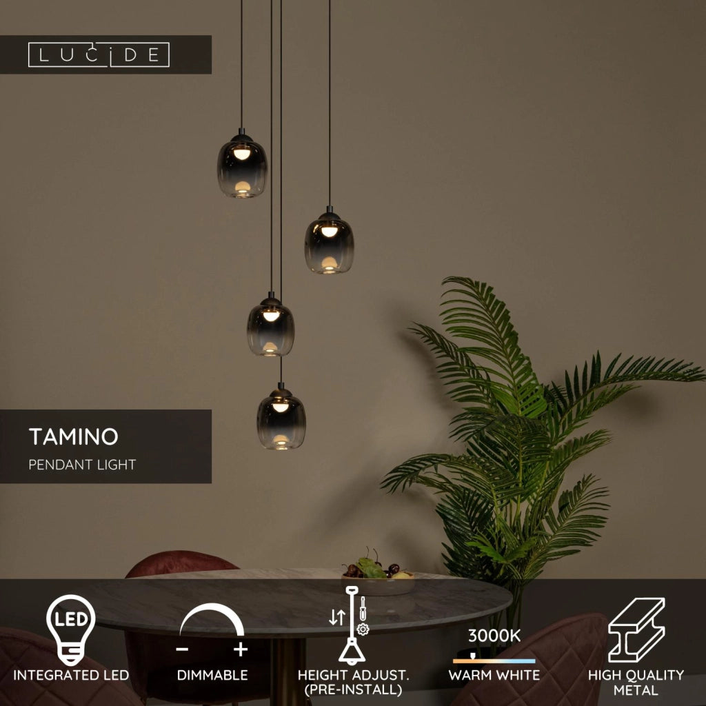 Lampada a sospensione TAMINO 4 luci LED nero vetro Lucide
