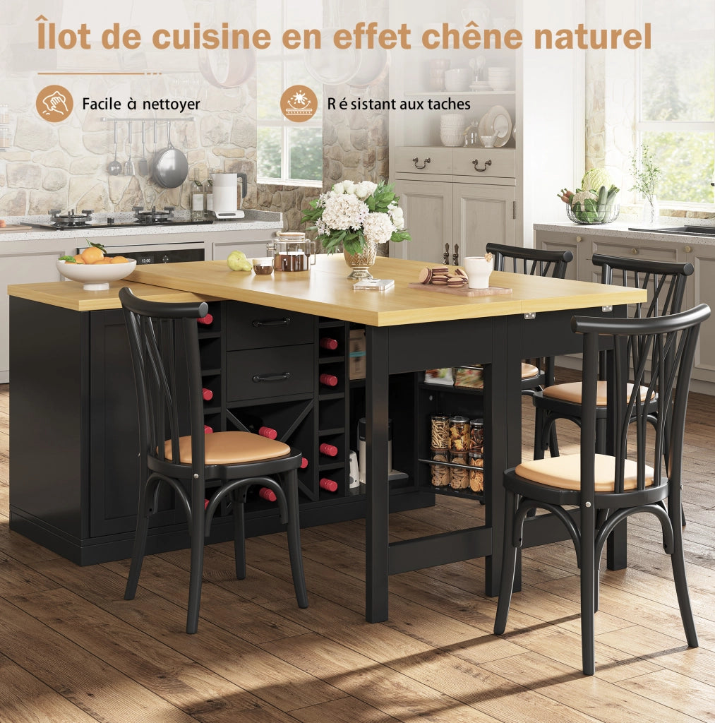 Isola cucina girevole 360° con spazio contenitivo, porta bottiglie estraibile e supporto per bidone 120–223 cm, bianco o nero