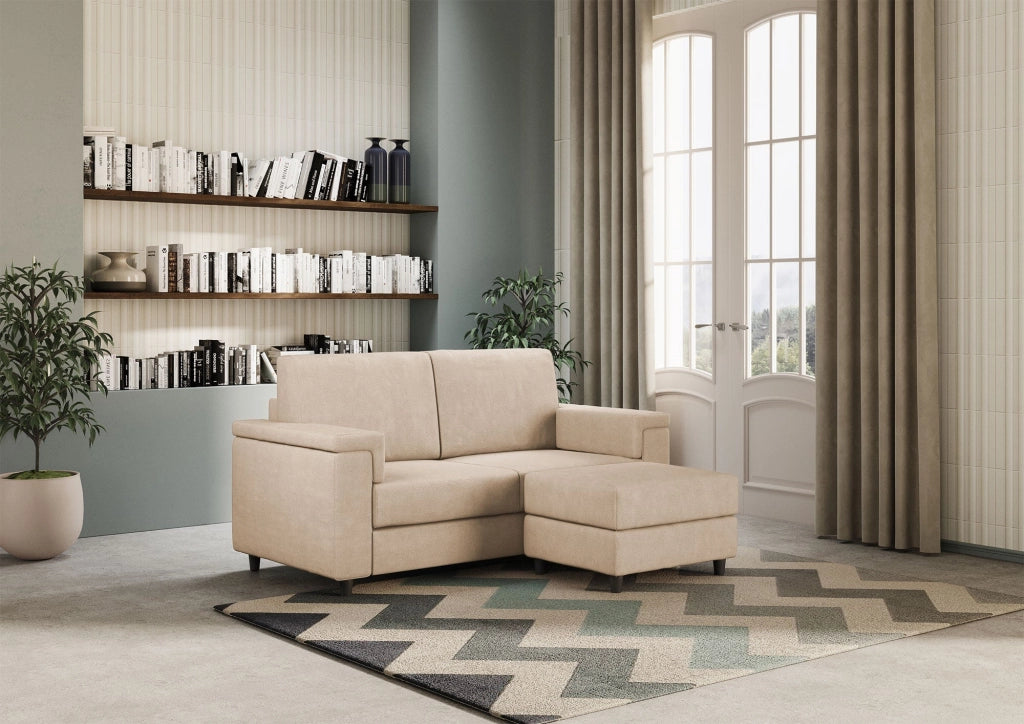 Divano 2 Posti con Pouf 168x145x85 cm Marrak in Tessuto Beige