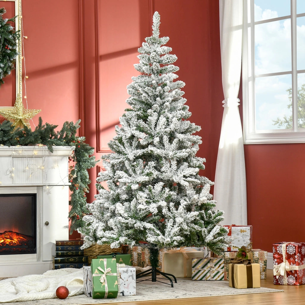Albero di Natale artificiale innevato ignifugo in plastica verde con apertura automatica, 3 parti e base stabile