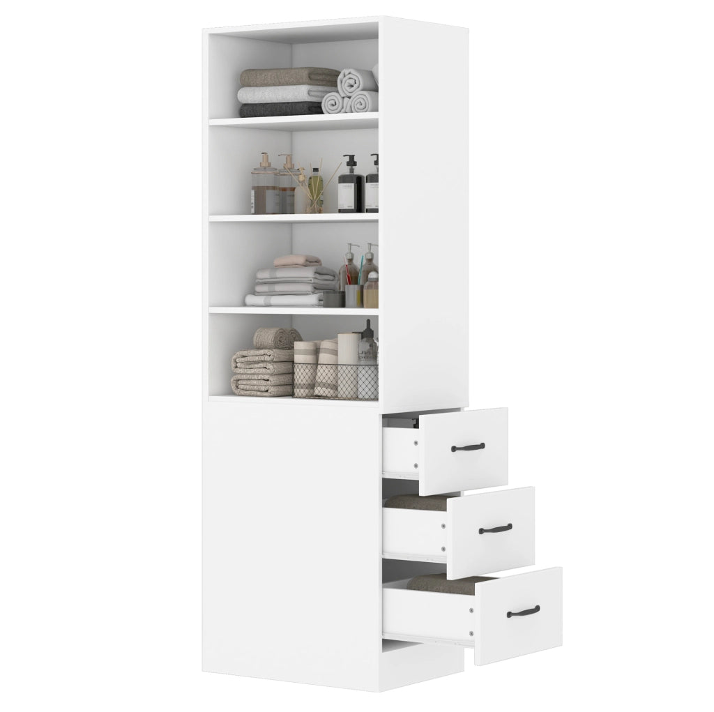 Libreria stretta 60x38x180 cm bianca con 3 cassetti laterali