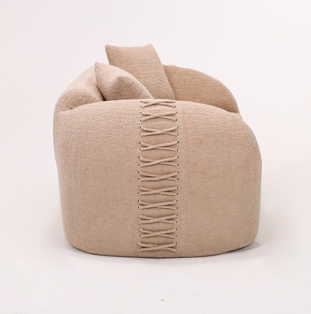 Divano modulare moderno 2 posti in tessuto Chenille beige Apricot, senza montaggio, ideale per piccoli spazi