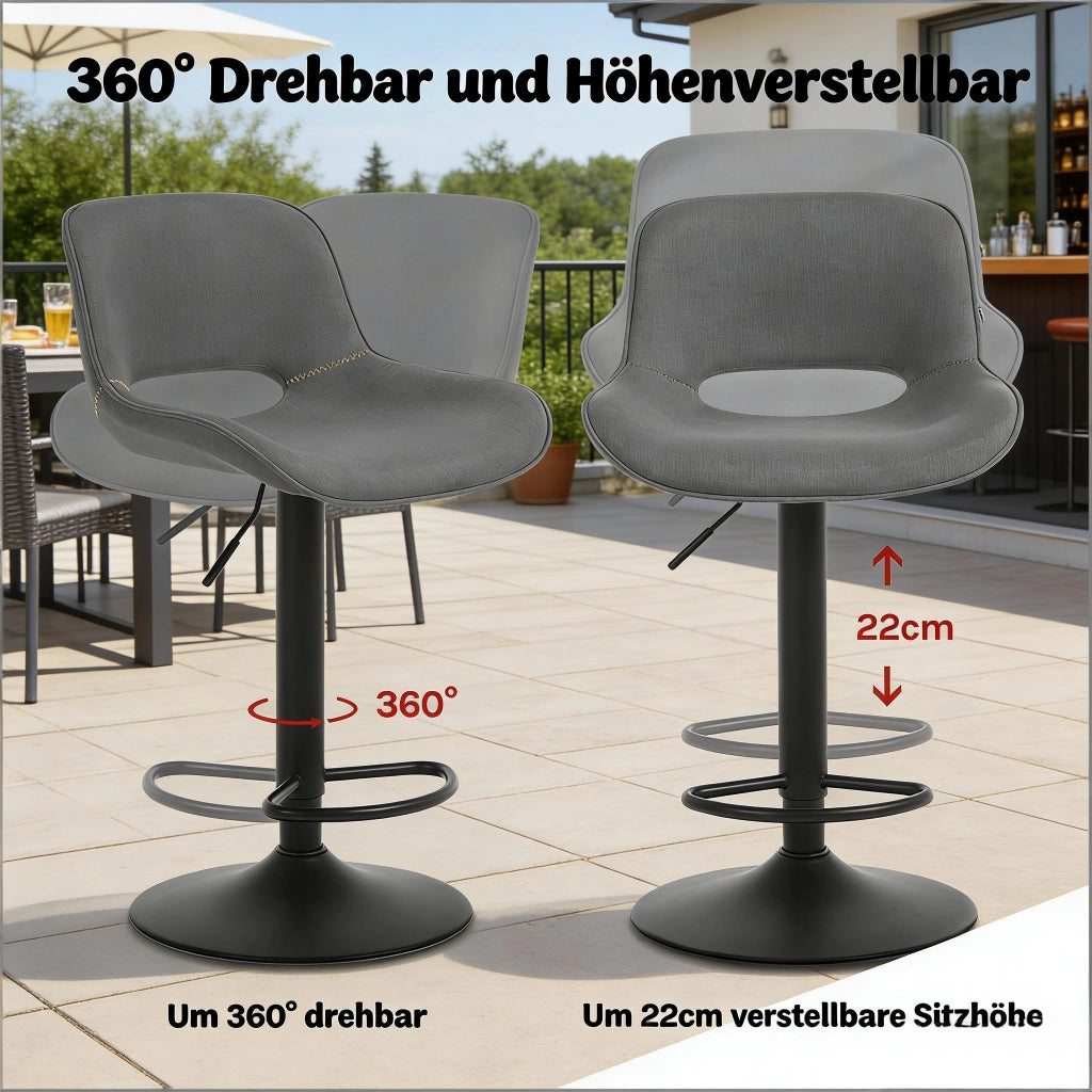 SGABELLO Bar girevole regolabile in lino grigio e metallo Set da 2 pezzi