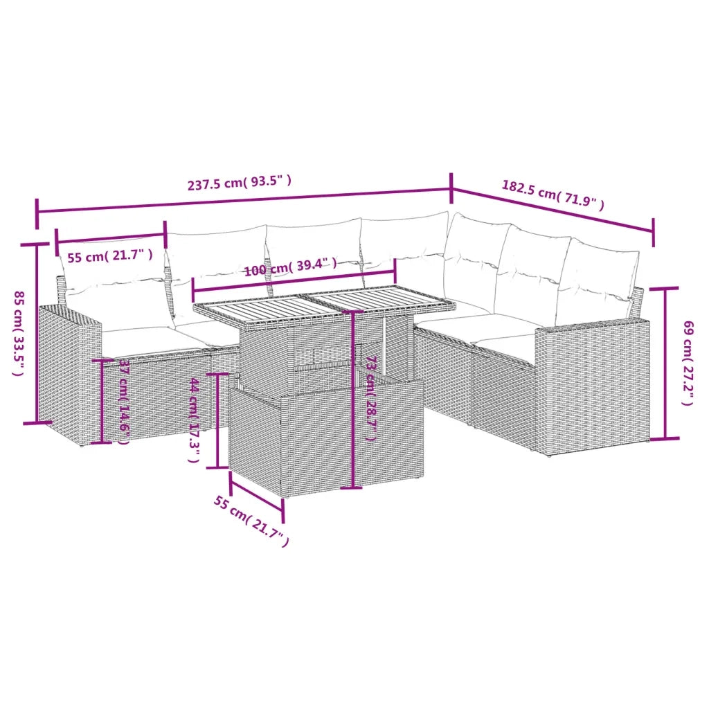 Set Divani da Giardino con Cuscini 7pz Nero Polyrattan