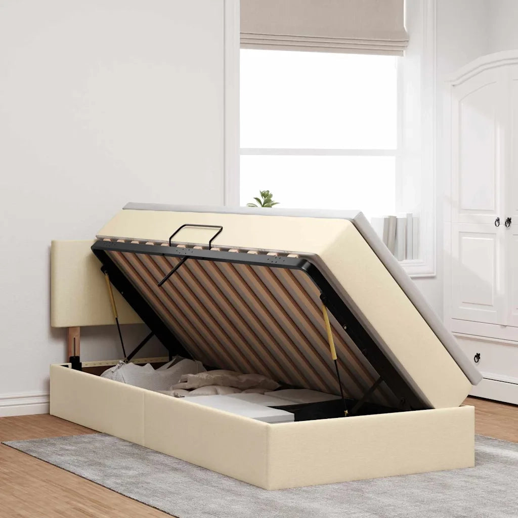 Letto con contenitore e materasso Crema 90 x 200 cm