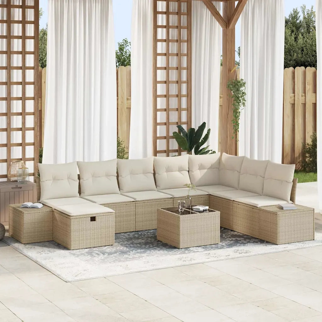 Set Divano da Giardino con cuscino 9 pcs Beige polyrattan