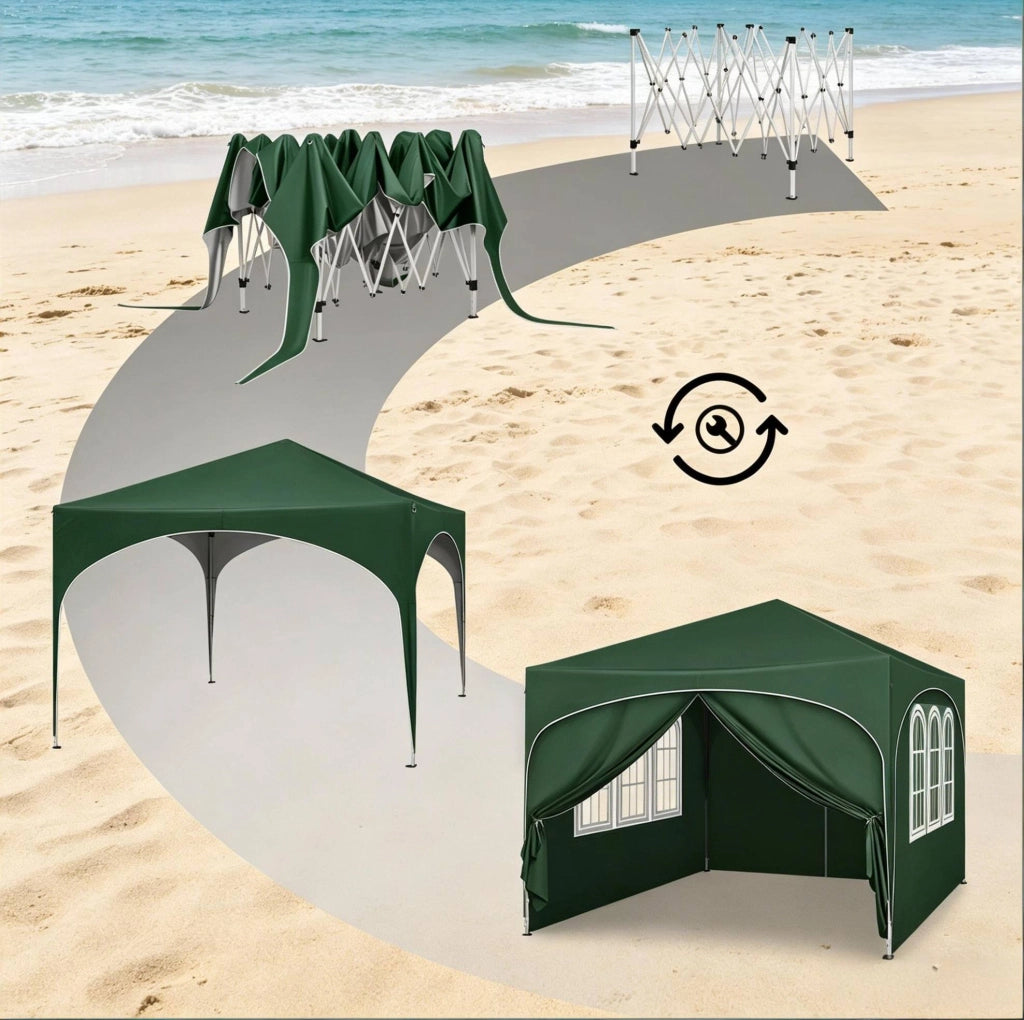 Gazebo pieghevole 3x3 m verde con 4 pareti laterali
