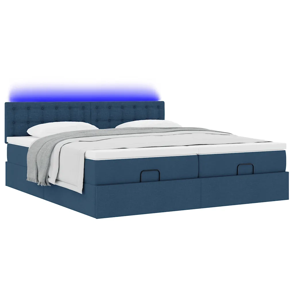 Struttura Letto Pouf con Materassi Blu 180x200cm in Tessuto 3312891