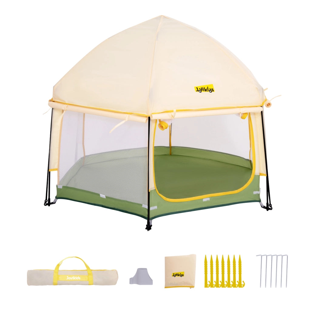 Box per bambini pop up 150x150x105 cm verde e giallo con tettuccio