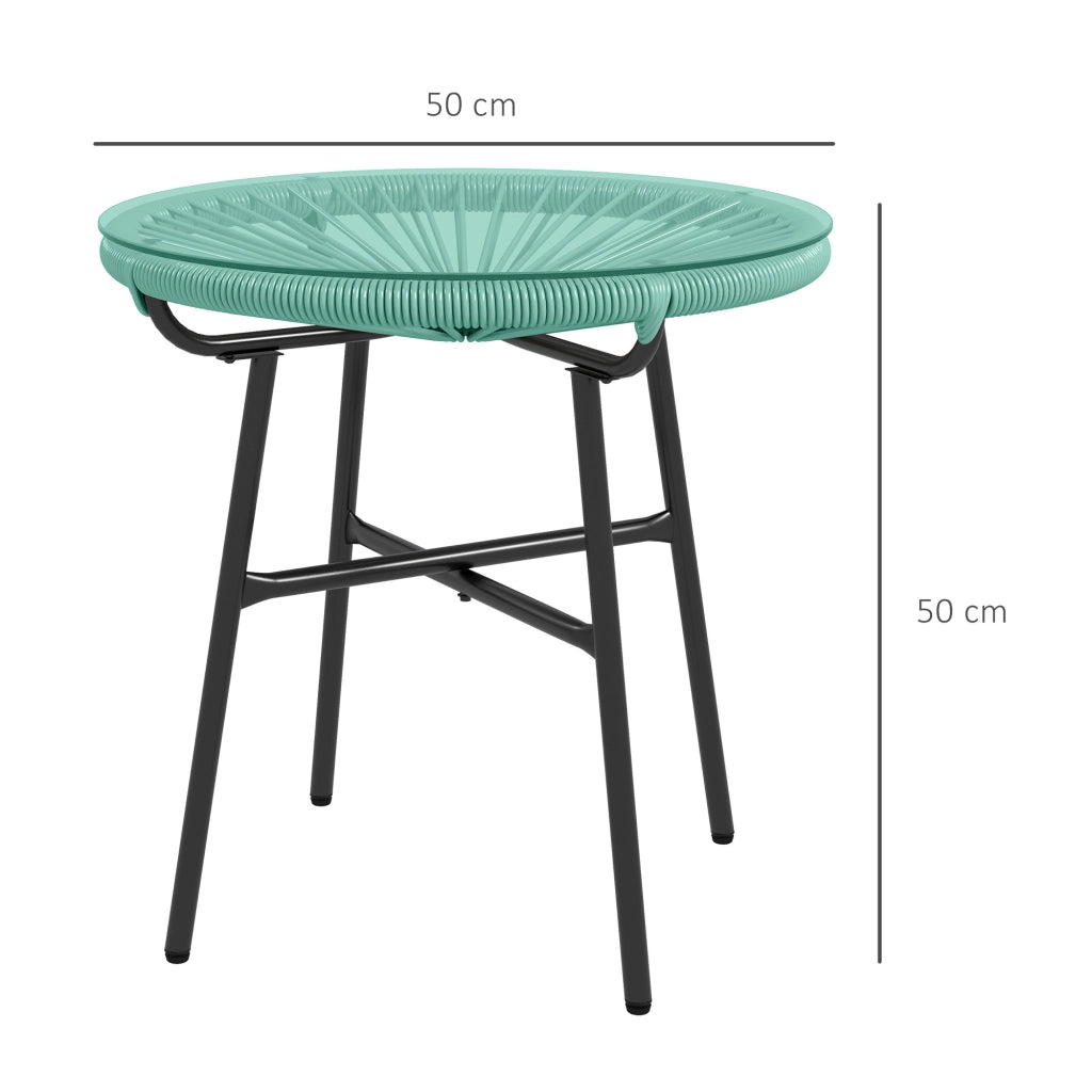 Tavolino da Giardino Tondo in Rattan PE e Metallo con Piano in Vetro Temperato, Tavolino da Salotto da Esterno Ø 50 x 50H cm