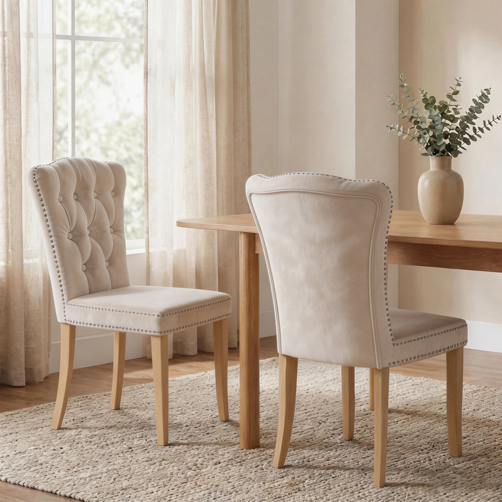 Sedia da sala da pranzo set 2 pezzi con schienale alto ergonomico;47*50*99cm;Legno massello;Velluto;Beige