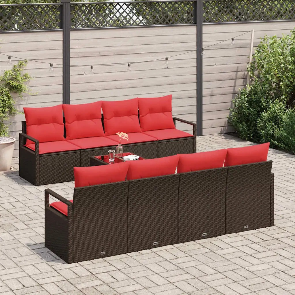 Set di divani con cuscino 9 pcs Beige e Rosso polyrattan 3354983