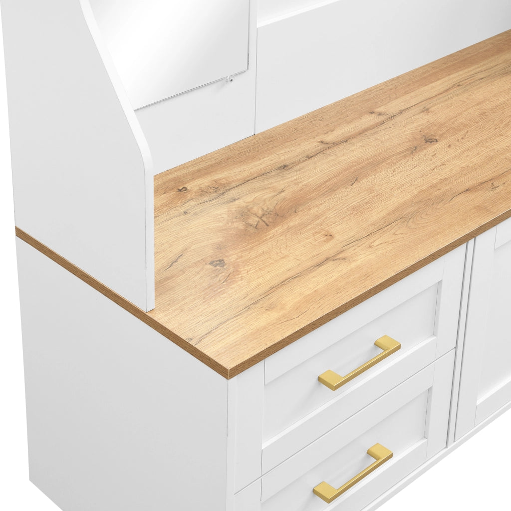 Mobile da Ingresso con 2 Ante; 2 Cassetti; Specchio; Ganci e LED per Corridoio in MDF 120 x 40 x 187 cm