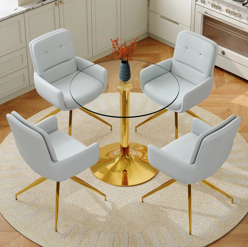 Set tavolo da pranzo rotondo Ø 85 cm con piano in vetro e sedie girevoli 360° HOMVRA