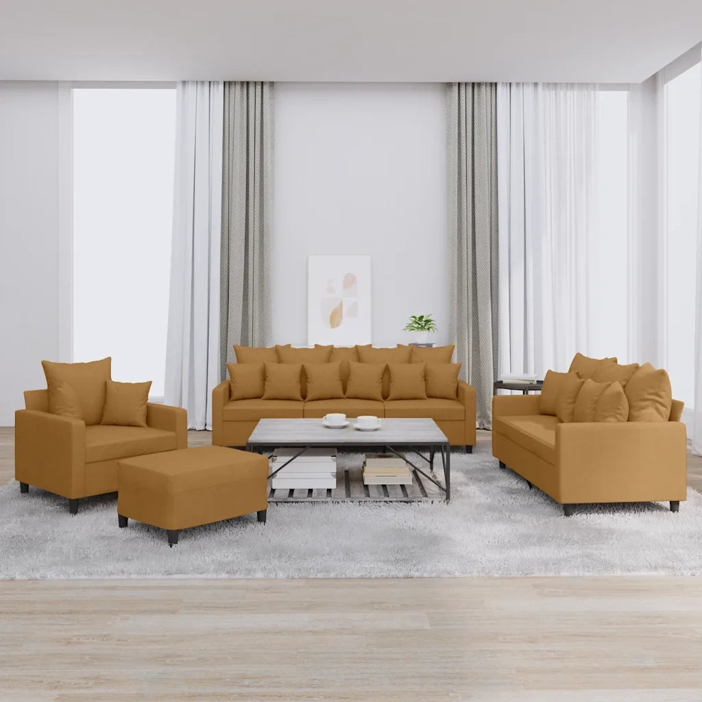 Set di Divani 4 pz con Cuscini Marrone in Velluto